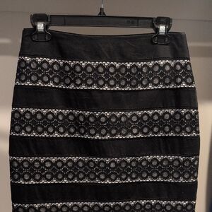 White House Black Market Black and White Lace Pencil Skirt